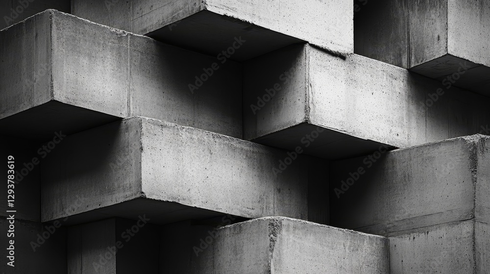 Poster abstract concrete block architecture in grayscale.