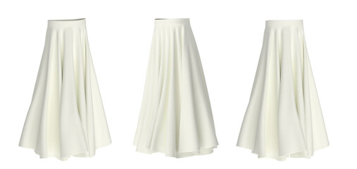 Long White Skirt Mockup Front Back 3 4 Side Views