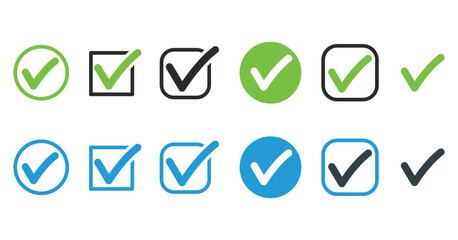 Set of checkmarks and confirm icon, agreement, vote, confirmation, choise, approved