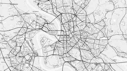 Minimalist Düsseldorf Street Map with Labels and Neighborhoods