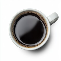 Overhead View of a Full Mug of Black Coffee on White Background