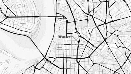 Minimalist Düsseldorf Street Map with Labels and Neighborhoods