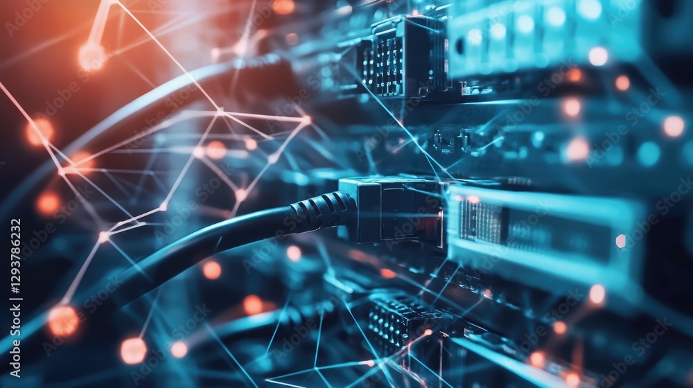 Poster A messy tangle of network cables feeding into a managed switch in a high-tech data center, symbolizing the complexity of data management systems