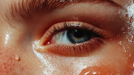 Extreme close-up of youthful, hydrated skin, fine details of pores and natural glow