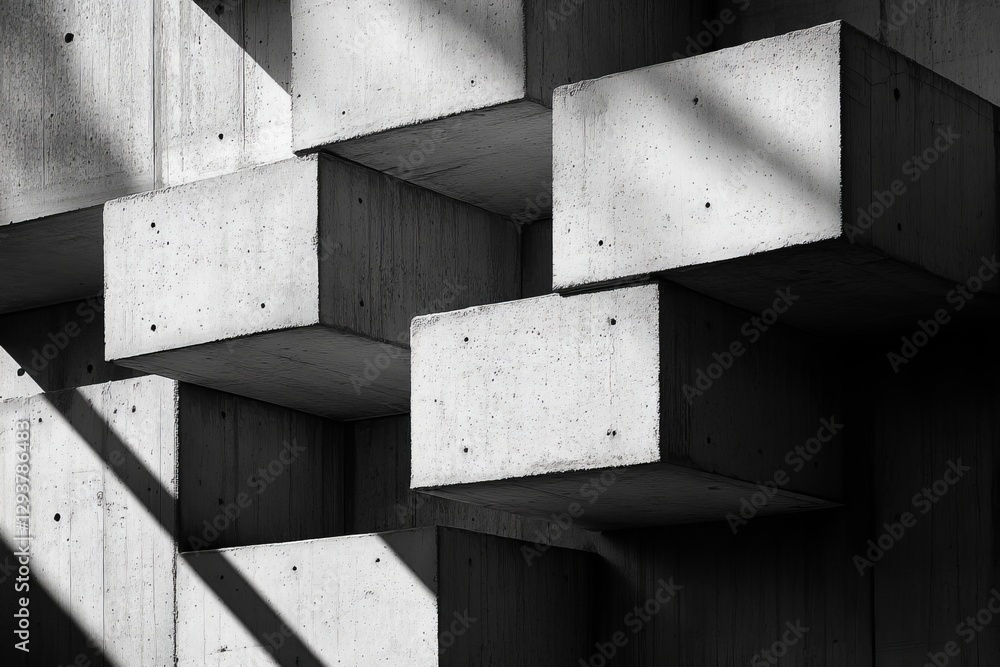 Poster concrete blocks stacked creating geometric shadows.