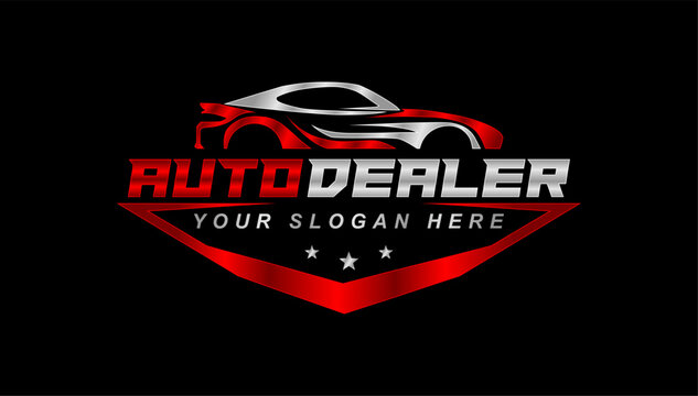 auto car dealerhip showroom logo design template vector illustration on black background
