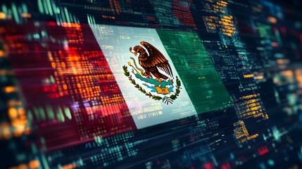 Financial graphs on the background of the Mexican flag, stock growth