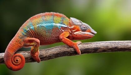 Vivid Chameleon Perched amidst Lush Greenery and Bold Flora, Camouflaging effortlessly within the Vibrant Hues of an Exotic Tropical Rainforest