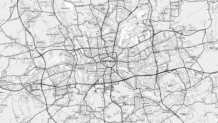 Minimalist Dortmund Street Map with Labels and Neighborhoods