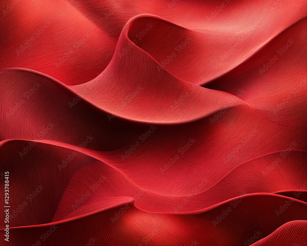 Poster close-up of flowing red fabric with intricate texture and smooth curves, symbolizing elegance, sophi
