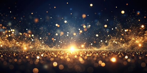 Obraz premium Glowing flow of metal spark dust particles and bokeh shine in dark background