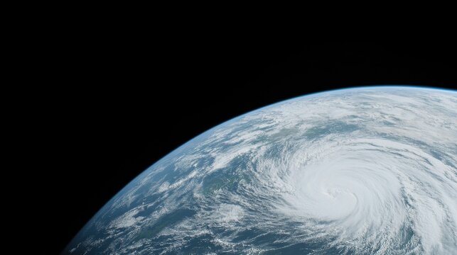 A satellite image of a superstorm covering half of the planet,