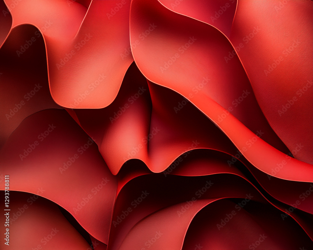 Aufkleber Close-up of red textured fabric with smooth flowing curves and folds, representing elegance, smoothness, and dynamic design elements in fashion and textiles.