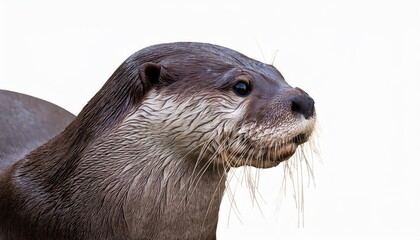Fototapeta premium Giant River Otter in Wilderness Majestic Mammal Thriving Amidst Lush Greenery Along a Vast, Turbulent River at Dusk, Embracing the Serene Ambiance of the Amazonian Wildlife