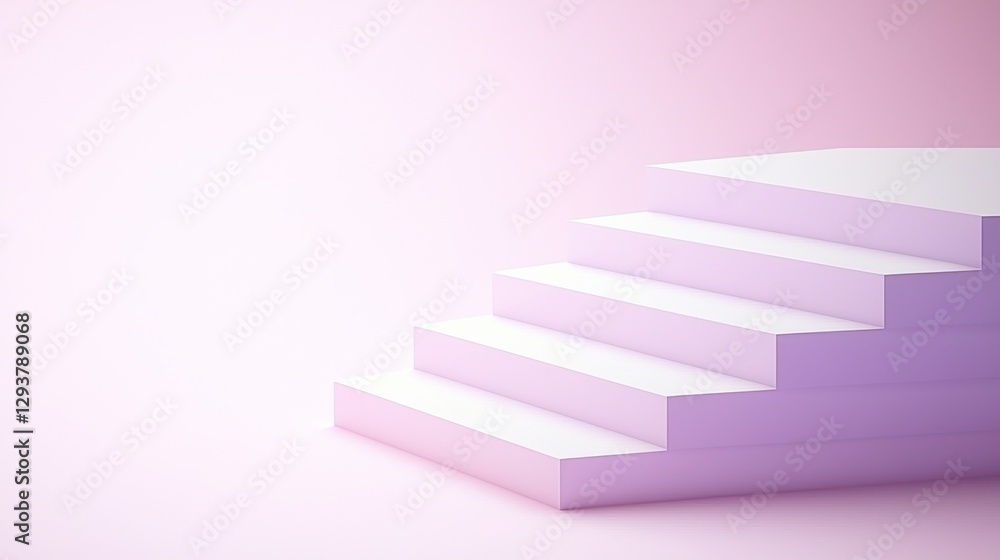 Poster a minimalist design featuring white stairs against a soft pink background, creating a serene and mod