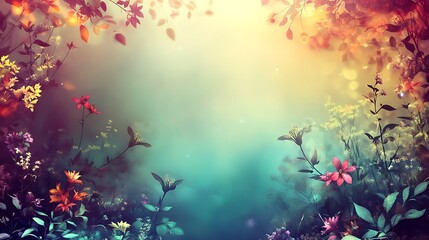 Autumn forest floral fantasy, ethereal light, artistic flowers, nature backdrop