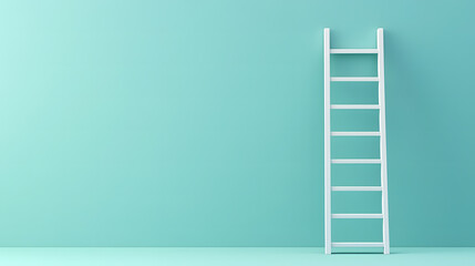 Minimalist image of a white ladder leaning against a teal wall, symbolizing growth, aspiration, and reaching goals.
