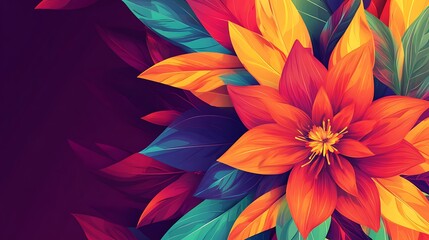 Abstract colorful floral design, vibrant leaves, artistic background, graphic element, suitable for digital prints