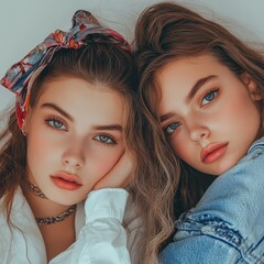 Twins posing closely with stylish hair accessories