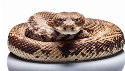 Obraz premium Striking Rattlesnake in Desert Sands, Majestic Serpent Awaits the Dawn with Vibrant Scales and Intense Eyes, Capturing a Moment of Natures Suspense.