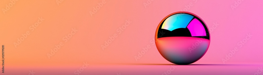 Poster a reflective sphere rests on a gradient background, showcasing vibrant colors that blend from pink t