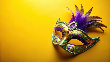 Mardi Gras Mask on Yellow Background,,masquerade ball