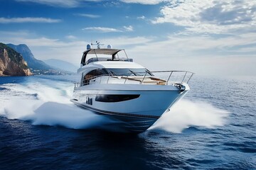 fast motor yacht in navigation, sea view