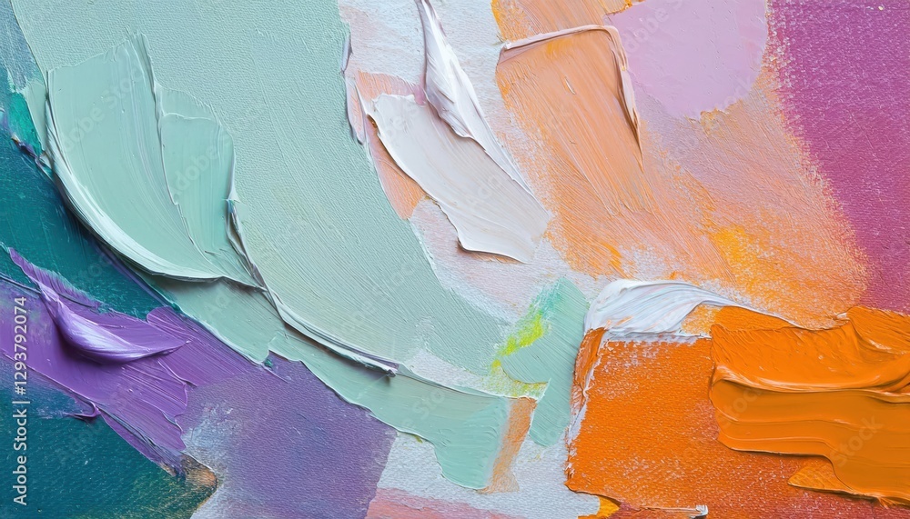 Poster expressive oil paint strokes on canvas with pastel and vibrant hues, abstract texture for artistic b