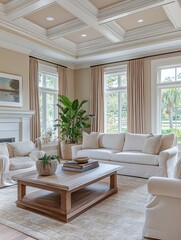 An elegant modern living room featuring a light coloured design