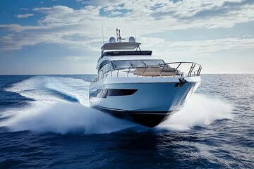 Naklejka premium fast motor yacht in navigation, sea view