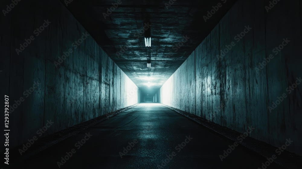 Aufkleber A shadowy tunnel with a vanishing point in the distance, creating an endless and suspenseful perspective