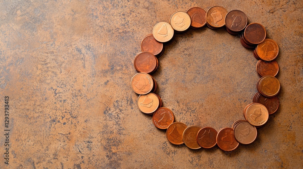 Poster A simple yet striking circular arrangement of coins against a minimalist backdrop, leaving ample room for graphics or text additions