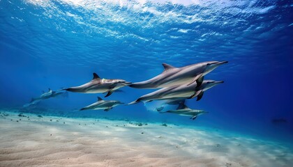 Elegant Pod of Spinner Dolphins Gracing a Shallow Sandy Lagoon in Stunning Display at Marsa Alam, Egypt, Showcasing Playful Energy and Vibrant Seascape.
