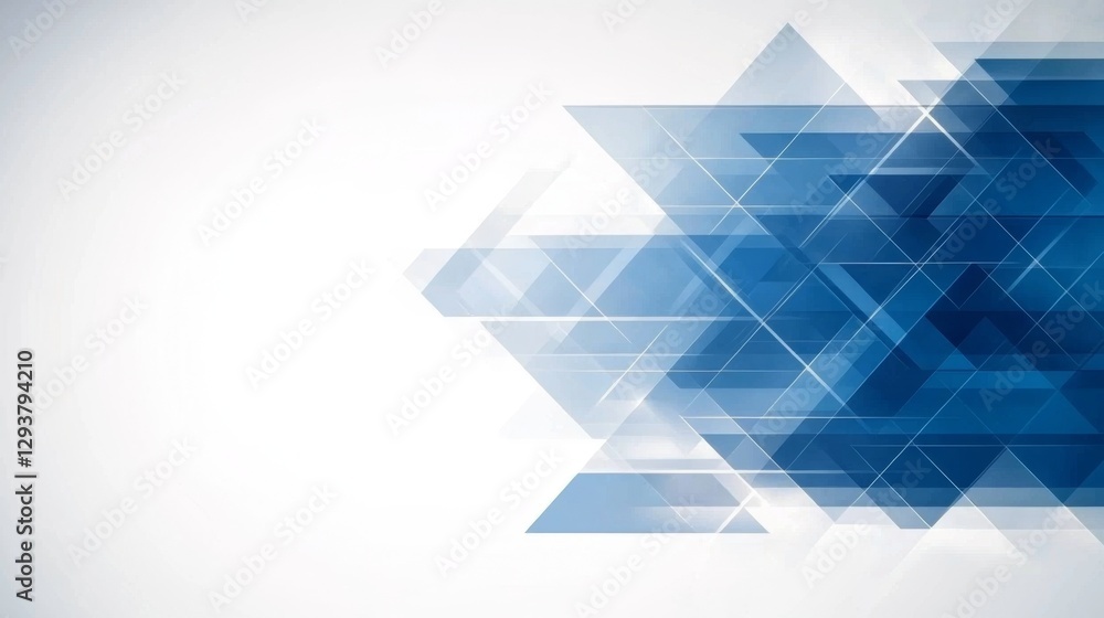 Poster a modern abstract design featuring overlapping blue geometric shapes on a light background, creating