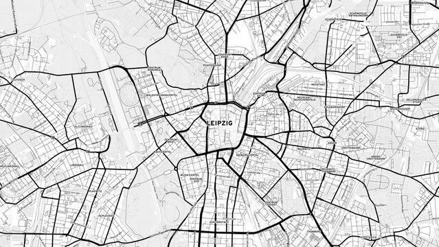 Minimalist Leipzig Street Map with Labels and Neighborhoods