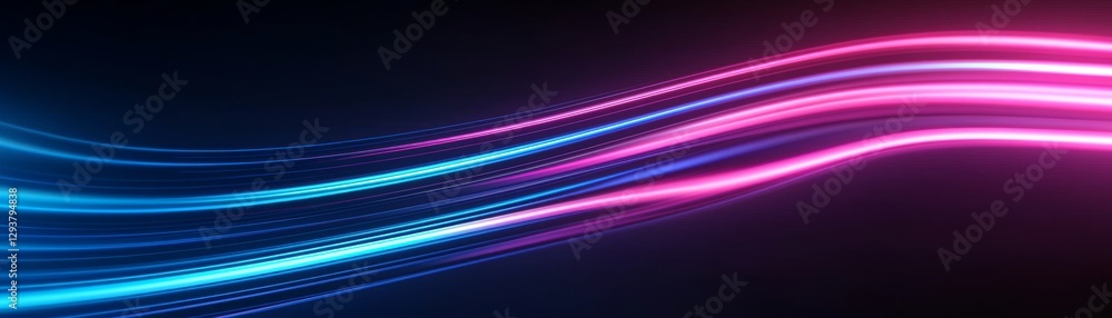 Poster a vibrant, abstract design featuring flowing lines in blue and pink against a dark background, creat