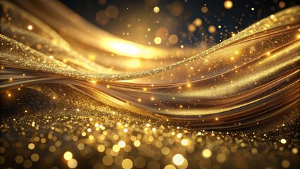 Drape flowing in gold light with glittering particles suspended, movement, metallic,  movement, metallic, fabric, golden hue