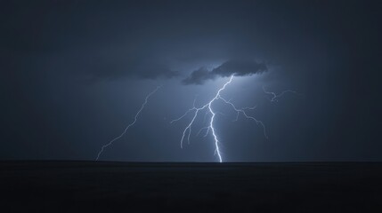 A severe lightning storm over an open field, multiple bolts striking the ground at once, highly cinematic