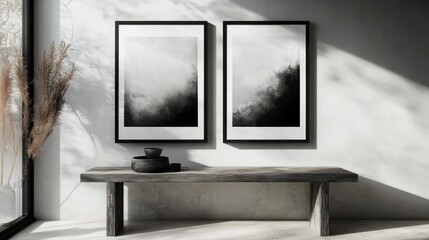 Fototapeta premium Monochromatic Serenity: Abstract Art in a Minimalist Interior