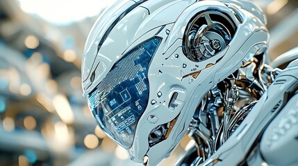 A Futuristic Robot Head Illustrates Artificial Intelligence and Advanced Technology