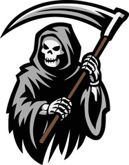Minimalist illustration of a grim reaper holding a scythe