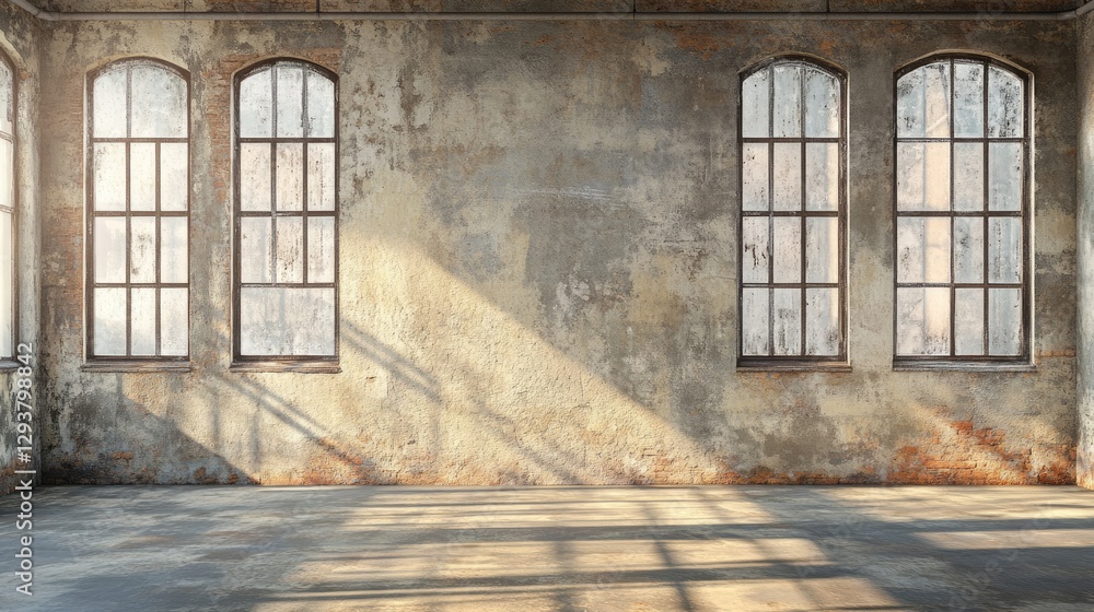 Poster A textured old wall with expansive panoramic windows, offering clear space for adding text or graphics, perfect for creating a rustic, timeless look