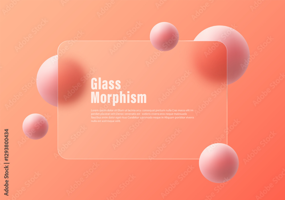 Poster glass morphism website landing page template. gradient background with glass partition in the center