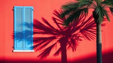  photo A minimalist Mediterranean aesthetic photograph of a red building facade in late afternoon light.