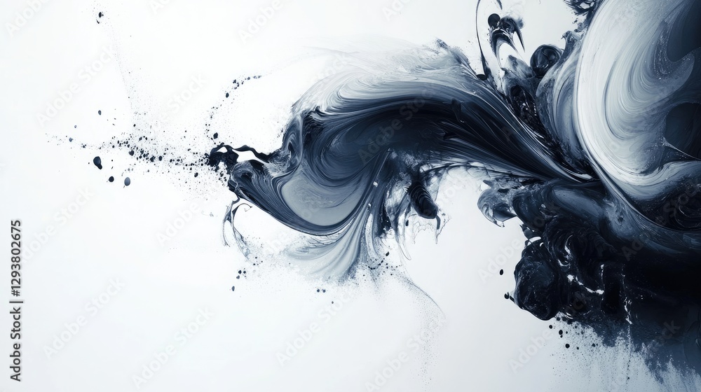 Poster Abstract dark swirl of shapes and patterns, swirling across a white background, creating a dynamic and artistic design