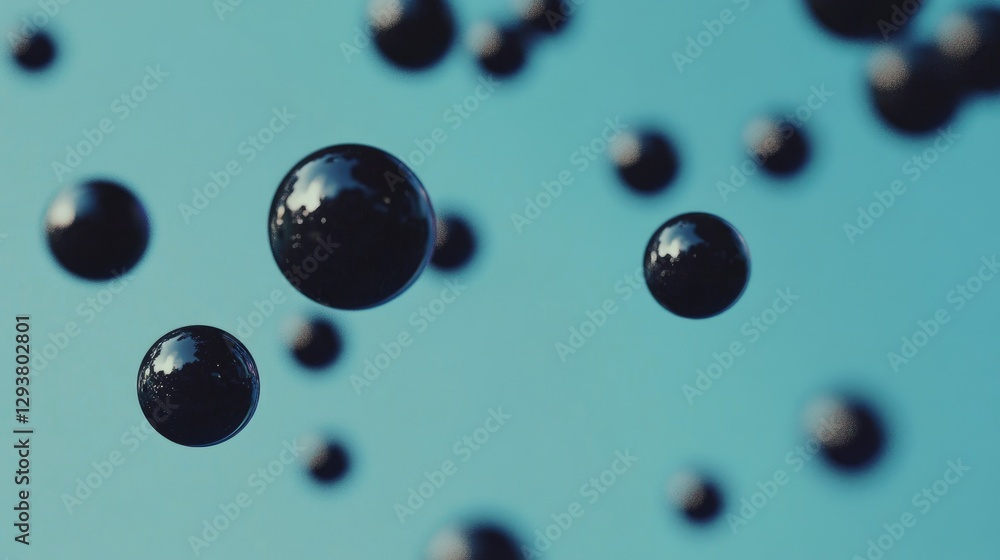Aufkleber abstract floating black spheres against a serene blue backdrop, evoking depth and calmness, ideal fo