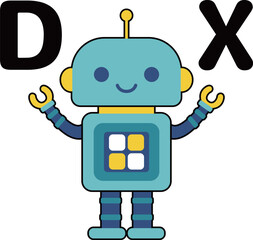かわいいロボットのキャラクター　DXの文字