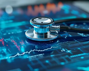 Digital Healthcare Stethoscope on Data Screen