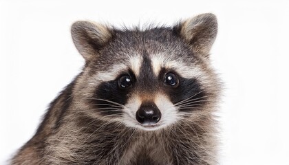 Charming and Humorous Portrait of a Raccoon in Closeup, Isolated on White Background A Captivating Display of Adorable Whimsy against a Pristine Backdrop