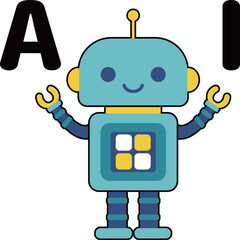 かわいいロボットのキャラクター　AIの文字